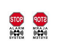 GreenIT Set Sticker 4cm Warning Stop Alarm System Mirrored For Inside Window Disc - Black Font On White PVC Film, 4cm