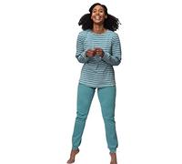 greenjama Women's Long Sleeve Striped Shirt, GOTS-Certified Pyjama Top, Topaz, 36, Topaz