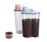 GreenJoy 2 Pack 2lb/2.5L Pet Food Storage Container with Measuring Cup, Can Covers and Bowl for Small Dog, Cat, Waterproof-BPA Free (Blue and Pink)