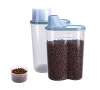 GreenJoy 2 Pack 2lb/2.5L Pet Food Storage Container with Measuring Cup, Pour Spout for Small Dog Cat Bird Turtle, Waterproof Storage (Blue)
