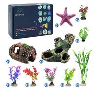 GreenJoy Aquarium Decorations Fish-Tank Accessories Plants - Fish Tank Decor Kit with Artificial Plants and Hideouts Ornaments