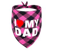 GreenJoy Cute Plaid Dog Bandana - Washable Pet Triangle Scarf for Small, Medium, Large Dogs and Cats, Adjustable Pet Accessory for Birthday, Wedding and Christmas (Pink (I Love My Dad), Large)