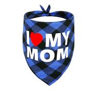 GreenJoy Cute Plaid Dog Bandana - Washable Pet Triangle Scarf for Small, Medium, Large Dogs and Cats, Adjustable Pet Accessory for Birthday, Wedding and Christmas (Blue (I Love My Mom), Medium)