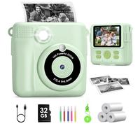 GREENKINDER Kids Camera, Instant Camera for Kids 1080P 2.4 Inch with 32GB Card, 3 Rolls Print Paper and Colour Pens, Birthday Christmas Kids Toys Gifts for Kids Age 3-12
