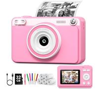 GREENKINDER Kids Camera Instant Print, 1080P Instant Camera for Kids with 5 Rolls Print Paper & 32GB Card, Kids Digital Cameras Christmas Birthday Toddler Boys Gifts for Girls Toys Age 3-12