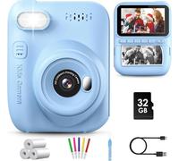 GREENKINDER Kids Camera Instant Print, 3.0'' Instant Camera for Kids with 32GB Card & 3 Rolls Print Paper, 1080P Kids Digital, Gift Toy for Boys Girls 3-12 Years Old
