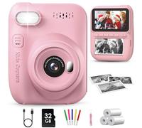 GREENKINDER Kids Camera Instant Print, 3.0'' Large Screen Instant Camera for Kids, 1080P Kids Digital with 32GB Card & 3 Rolls Print Paper, Gift Toy Selfie for Girls Age 3-12, Pink