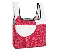 Greenland Flag Paisley Pattern Funny Reusable Grocery Bag Printed Fold-able Shopping Bags Washable Tote Lightweight Storage Pouch with Handle