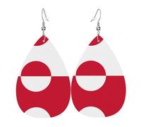 Greenland flag Printed teardrop-shaped leather earrings | High-end design, light luxury earrings