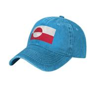 Greenland Flag Washed Cowboy Baseball Cap for Adults - Stylish and Breathable Hat with Adjustable Strap, Blue, One size