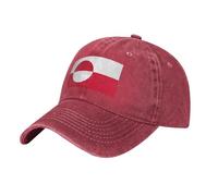 Greenland Flag Washed Cowboy Baseball Cap for Adults - Stylish and Breathable Hat with Adjustable Strap, Red, One size