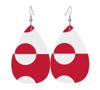 Greenland flag Women's Teardrop Leather Earrings, Hook 925 Silver Plated, Holiday Accessories