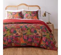 Greenland Home 100% Cotton Kantha Quilted Reversible Bedding Set, Red, King/California King (3 Piece)