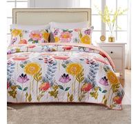 Greenland Home 100% Cotton Modern Floral Quilt Set, White, 2-Piece Twin