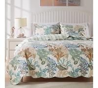 Greenland Home Atlantis Quilt Set, Polyester, Jade, 3-Piece Full/Queen