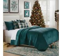 Greenland Home Barefoot Bungalow Riviera Quilt and Pillow Sham Set, Dutch Velvet Face Microfiber Back 100% Polyester Fill, Teal, King/California King (3 Piece)