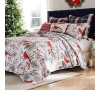 Greenland Home Cardinal Plaid Winter Wonderland Reversible Quilt Set, 3-Piece King/Cal King