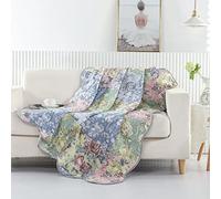 Greenland Home Emma Patchwork Floral Print Quilted Throw Blanket, 60x50-inch, Gray