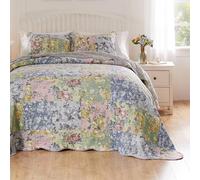 Greenland Home Emma Vintage Style Quilted Bedspread Set, 3-Piece Jumbo King, Gray