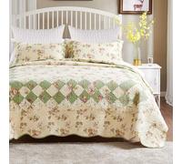 Greenland Home Fashions Bliss 100% Cotton Authentic Patchwork Quilt Set with Euro Sham, 5-Piece Full/Queen, Ivory