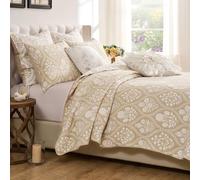 Greenland Home Fashions Contemporary Floral Reversible Matelassé Coverlet Set, Polyester Jacquard, Natural, 3-Piece King/Cal King
