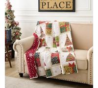 Greenland Home Fashions Deck The Halls Novelty Holiday Quilted Throw Blanket, 50 x 60, Red