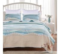 Greenland Home Fashions Embroidered Coastal Quilt Set, Cotton, Blue, King/California King (5 Piece)