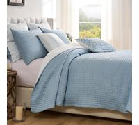 Greenland Home Fashions Modern Artisan Reversible Matelassé Coverlet Set, Polyester Jacquard, Sky Blue, 3-Piece King/Cal King