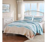 Greenland Home Fashions Quilt Set, Cotton, Blue, 3-Piece Full/Queen