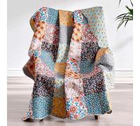 Greenland Home Throw Blanket, Face Microfiber Back 60% 40% Polyester Cotton-Rich Fill, Calico Patches, 50 x 60 inches