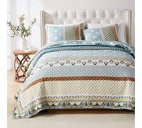 Greenland Home Thalia Velvet-Embellished Cotton Quilt Set, Reversible, 3-Piece Full/Queen, Blue