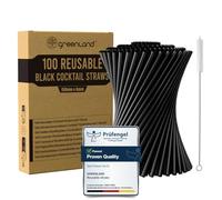 Greenland Pack of 100 Reusable Short Black Cocktail Straws with Brush - 15 cm Long, 6mm Wide - Perfect for Cocktails, Perfect as Children's Straws (Drinking Straws)
