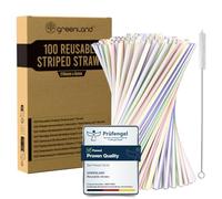 Greenland Pack of 100 Reusable Striped Straws with Brush - 21 cm Long, 6mm Wide - Perfect for Cocktails, Milk, Juice, Tea (Drinking Straws)