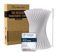 Greenland Pack of 100 Reusable Transparent Straws with Brush - 21 cm Long, 6mm Wide - Perfect for Cocktails, Milk, Juice, Tea (Drinking Straws)