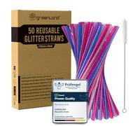 Greenland Pack of 50 Reusable Glitter Straws with Brush - 21 cm Long, 6mm Wide - Perfect for Cocktails, Milk, Juice, Tea (Drinking Straws)