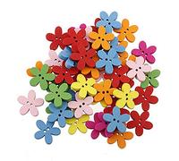 Greenlans 100Pcs Mixed Color Flower 2 Holes Wooden Sewing Craft Scrapbooking DIY Buttons