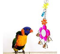 Greenlans Bird Mirror Toy for Parrot Budgie Parakeet Cockatiels Conure Finch Lovebird African Grey Macaw Amazon Cockatoo Chew Bell Flower Mirror Swing Cage Bells Toy