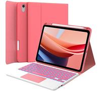 GreenLaw Keyboard Case for iPad 11th Generation(A16,2025) / 10th Generation(2022), Stain-Resistant Cover, 7 Color Backlit, Detachable Keyboard Case with Touchpad and Pencil Holder, Rose Red