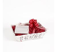 greenleaves White Wicker Gift Hamper Basket Kit with Red Shredded Paper