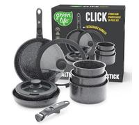 GreenLife 10 Piece Ceramic Pots and Pans Set, Nonstick Detachable & Stackable Cookware Set, Induction Kitchen Pans, Space Saving with Removable Handle, Oven Safe, Non Toxic PFAS-Free, Speckled Black