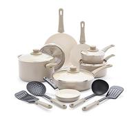 GreenLife 16 Piece Nonstick Cookware Set, Soft Grip Non-Toxic PFAS-Free Ceramic Pots & Pans, Dishwasher & Oven Safe, Frying, Sauce, Saute, Utensils, Glass Lids, Stay-Cool Handles, Wobble Free, Taupe