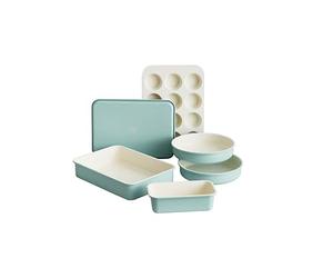 GreenLife 6 Piece Nonstick Bakeware Set, Non-Toxic PFAS-Free Ceramic Oven Pans, Dishwasher & Oven Safe to 450°F, Easy Release Baking Sheet, Loaf Pan, Rectangle & Round Cake, Muffin Pan, Turquoise