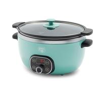 GreenLife 6 QT Ceramic Slow Cooker, PFAS-Free, Programmable, Removable Healthy Nonstick Pot for large families, Sear on Stovetop, Keep Warm, Digital Timer, Dishwasher Safe Glass Lid & Crock, Turquoise