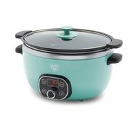 GreenLife 6 QT Ceramic Slow Cooker, PFAS-Free, Programmable, Removable Healthy Nonstick Pot for large families, Sear on Stovetop, Keep Warm, Digital Timer, Dishwasher Safe Glass Lid & Crock, Turquoise