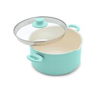GreenLife 6QT Ceramic Nonstick Stockpot with Glass Straining Lid, PFAS & PFOA-Free, Dishwasher Safe, Stay-Cool Handles, Oven Safe to 350°F, Wobble-Free Base, Even Heating, Turquoise