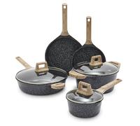 GreenLife 8 Piece Ceramic Nonstick Cookware Set, Induction Suitable Non Toxic PFAS-Free Pots & Pans, Dishwasher Safe, Cooking Set, Stock Pot, Saucepans & Frying Pans, Kitchen Cooking, Granite Black