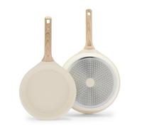 GreenLife Arte 2 Piece Frying Pan Set, Ceramic Nonstick 9.5" & 11" Skillets, Induction Suitable, Non Toxic PFOA & PFAS Free, Wood Print Handles, Dishwasher Safe, Speckled Cream