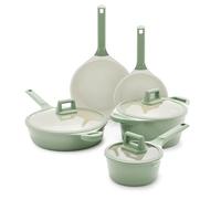GreenLife Arte 8 Piece Ceramic Nonstick Cookware Pots and Pans Set, Induction Suitable, PFOA & PFAS Free, Stay-Cool Handles, Glass Lids, Stock Saucepans & Frying Pans, Dishwasher Safe, Sage Green