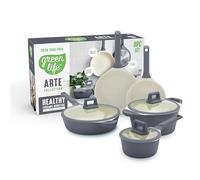 GreenLife Arte 8 Piece Ceramic Nonstick Cookware Pots and Pans Set, Induction Suitable, PFOA & PFAS Free, Stay-Cool Handles, Glass Lids, Stock Saucepans & Frying Pans, Dishwasher Safe, Graphite