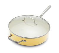 GreenLife Artizan Healthy Ceramic Non-Stick 30 cm/4.8 Litre Sauté Pan Jumbo Cooker with Helper Handle and Lid, Stainless Steel Handle, Induction, PFAS Free, Oven Safe, Yellow